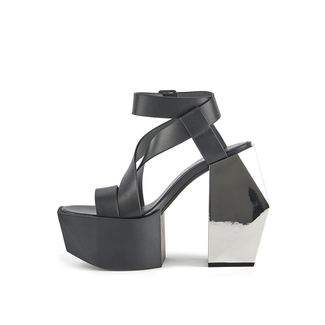 stage sandal black silver inside view