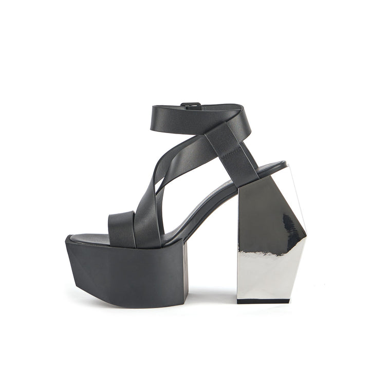 stage sandal black silver inside view