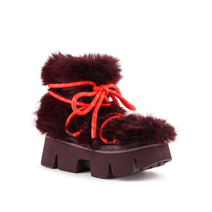 stomper fur boot cherry mix 2 angle out