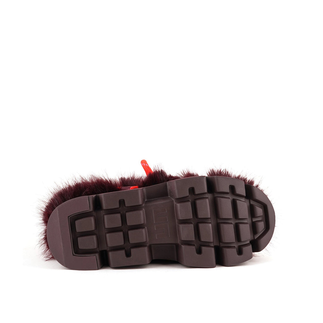 stomper fur boot cherry mix 6 bottom